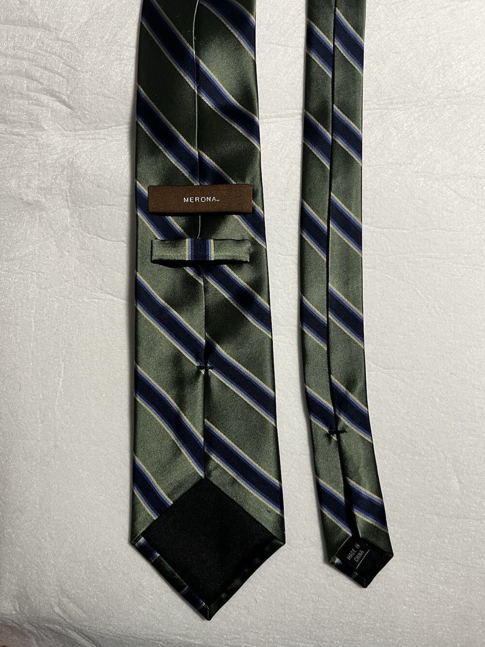 Merona Men’s Necktie Green Blue Striped Classic Business Dress Tie